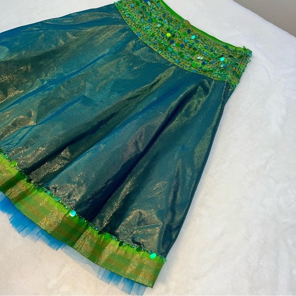 Basil & Maude Iridescent Green Blue Sequin Mermaid Beaded Skirt Sz 2 A Line - Picture 5 of 16